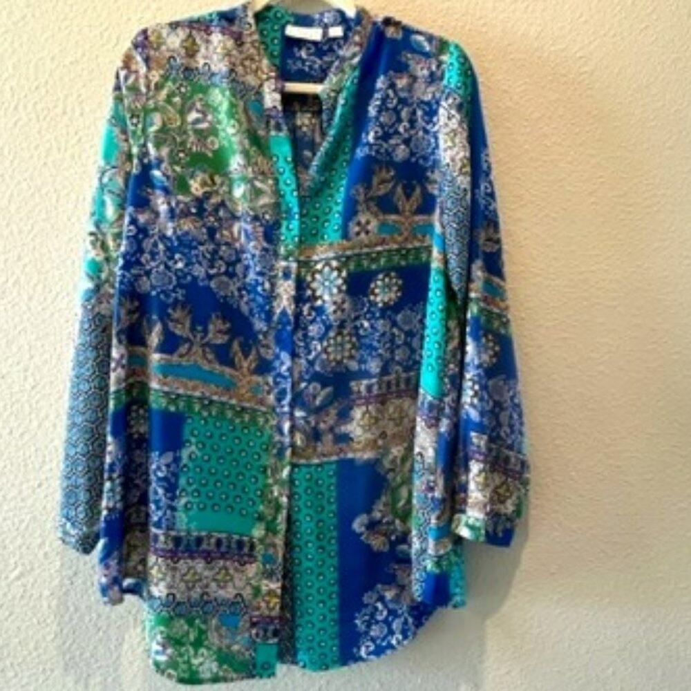 Joan Rivers Size 16 Patchwork Print Textured Blou… - image 4